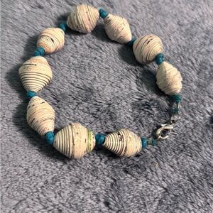 Elegant Cream and Blue Handmade Beaded Bracelet
